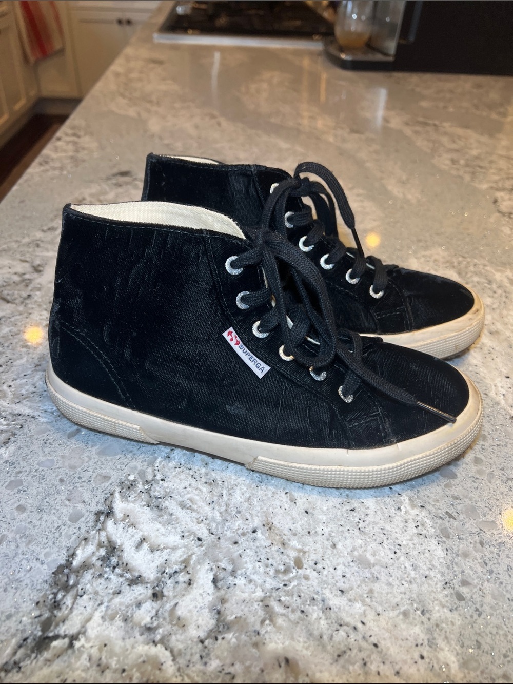 Superga Black Velvet High Top Sneakers Size 36 EU / 6 US Good Condition